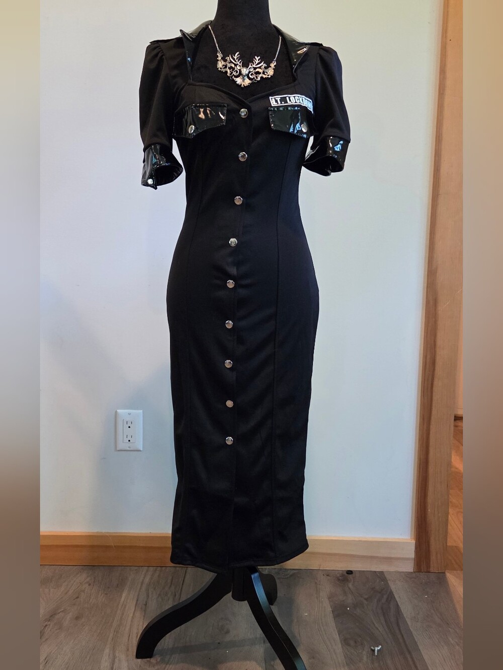Black Button-Front Midi Dress